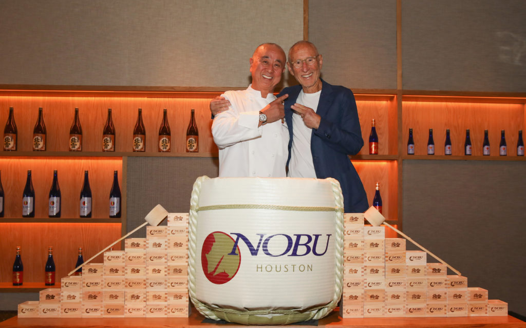 HOUSTON, TX - OCTOBER 18:  Nobu Founders Chef Nobu Matsuhisa and Meir Teper at the Nobu Houston Sake Ceremony on October 18, 2018 in Houston, Texas.  (Photo by Rick Kern/Getty Images for Nobu)
