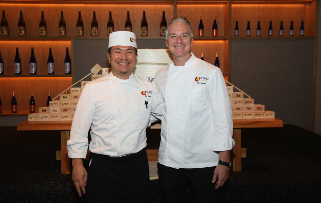 HOUSTON, TX - OCTOBER 18:  Executive Sushi Chef Eiji Saito and Executive Chef Carl Murray at the Nobu Houston Sake Ceremony on October 18, 2018 in Houston, Texas.  (Photo by Rick Kern/Getty Images for Nobu)