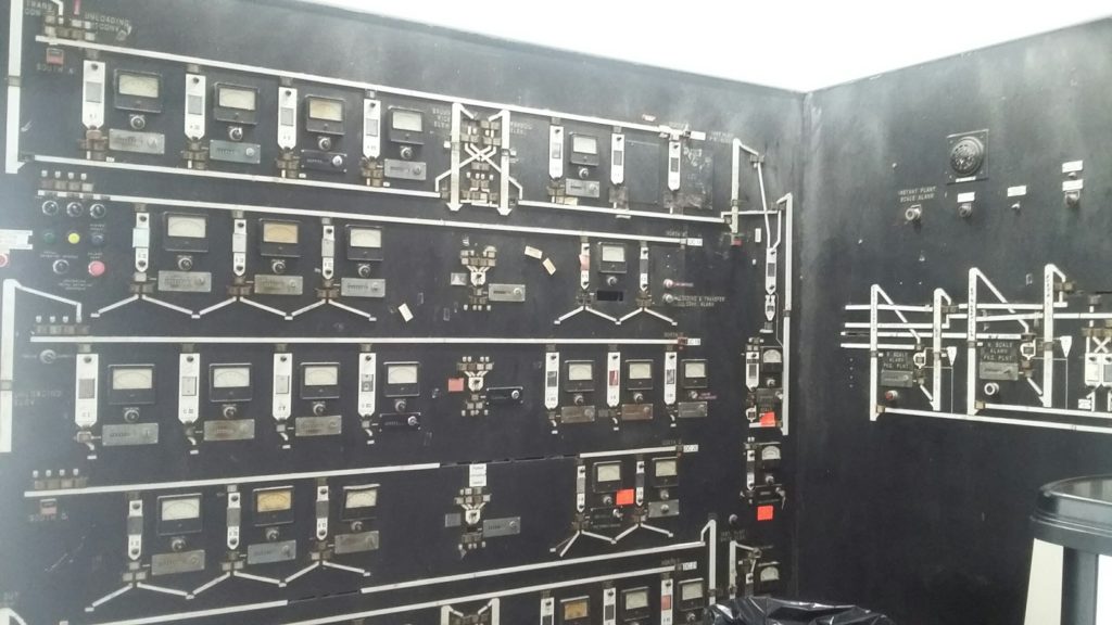 The original control room at The Silos at Sawyer Yards shows off the circuitry of 1960, the year The Silos was erected. 