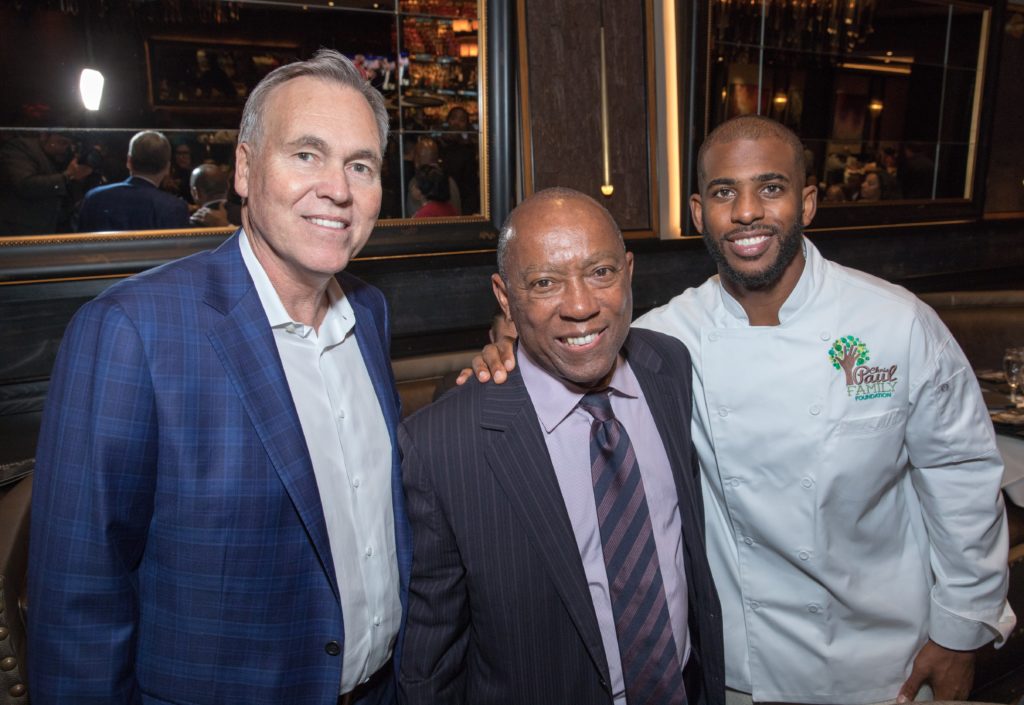 Rockets coach Mike D'Antoni, Mayor Sylvester Turner, Chris Paul