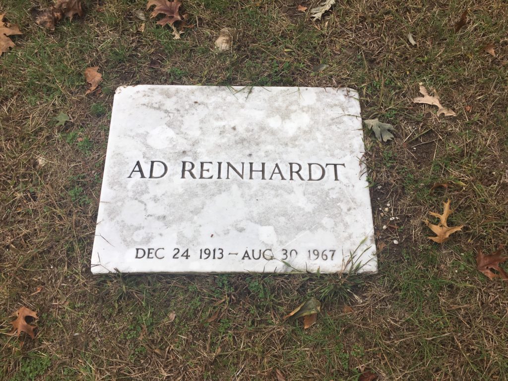 American minimalist painter Ad Reinhardt's simple, monastic tombstone mirrors the strength and direct impact of his canvases. 