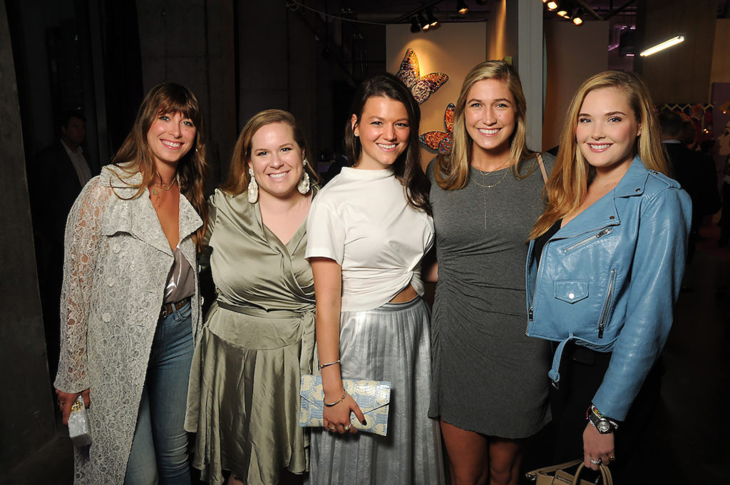 From left: Madison Britt, Georgie Ferrell, Regan Sobiesk, Mary Curry and Reagan Corbett at an art sale and party with Ashley Longshore at The Post Oak Hotel Thursday Oct. 04,2018.(Dave Rossman photo)