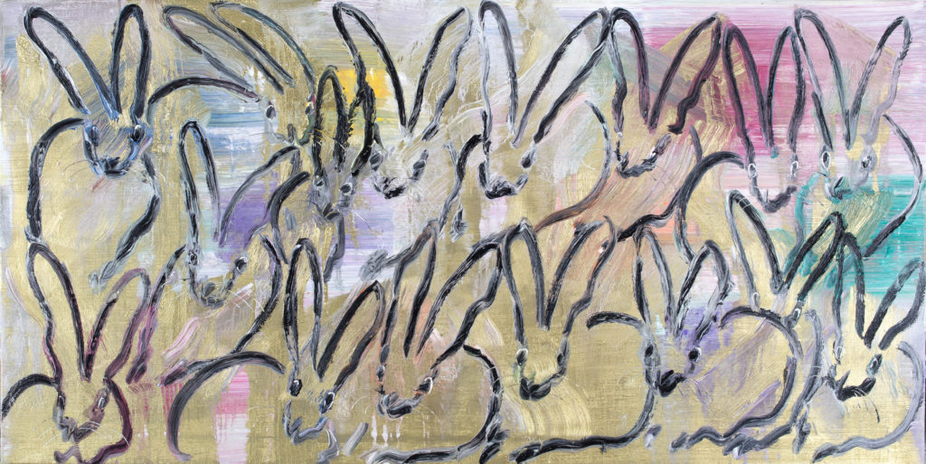 Hunt Slonem's "Goal (Multicolor Bunnies)," 2016, at Laura Rathe Fine Art