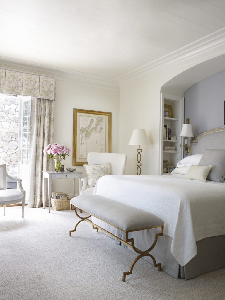 Bright and full of light, the master bedroom and bath has a completely different aesthetic from the rest of the house. A project from Suzanne Kasler: Sophisticated Simplicity. Photo by William Waldron.
