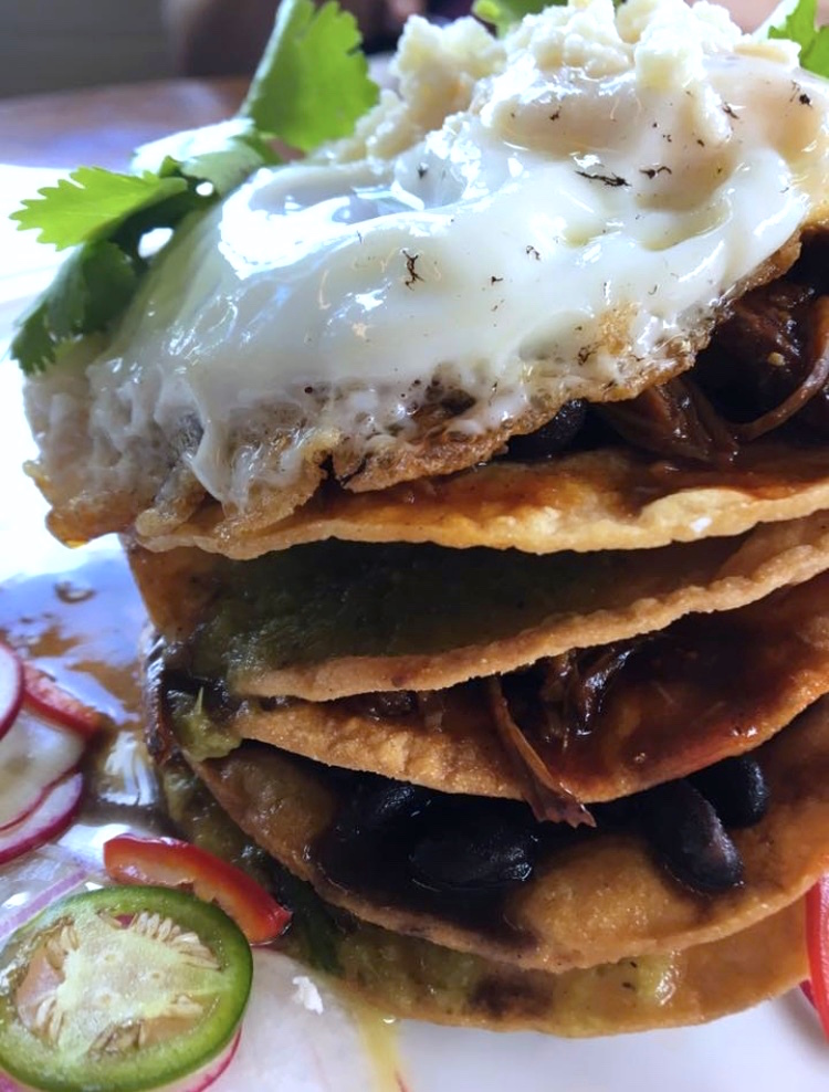 Weights + Measures' Chilaquiles throw a sweet twist at the Houston brunch scene. (Photo by Christopher Chance.)