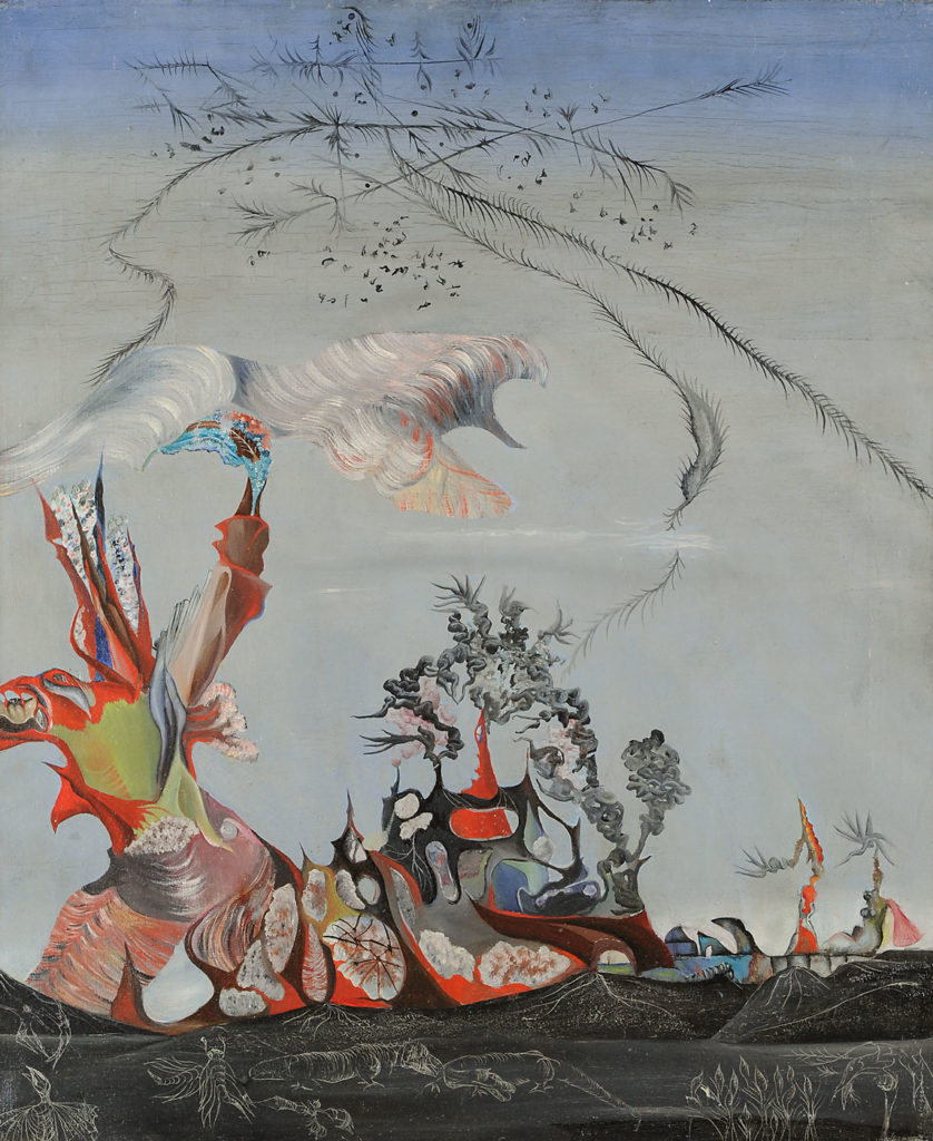 Jimmy Ernst's "The Elements," 1942 (Courtesy Weinstein Gallery, San Francisco). Ernst's deft and original painting is considered as a bridge between the Surrealism of his father, Max Ernst, and the Abstract Expressionism of his own time. 