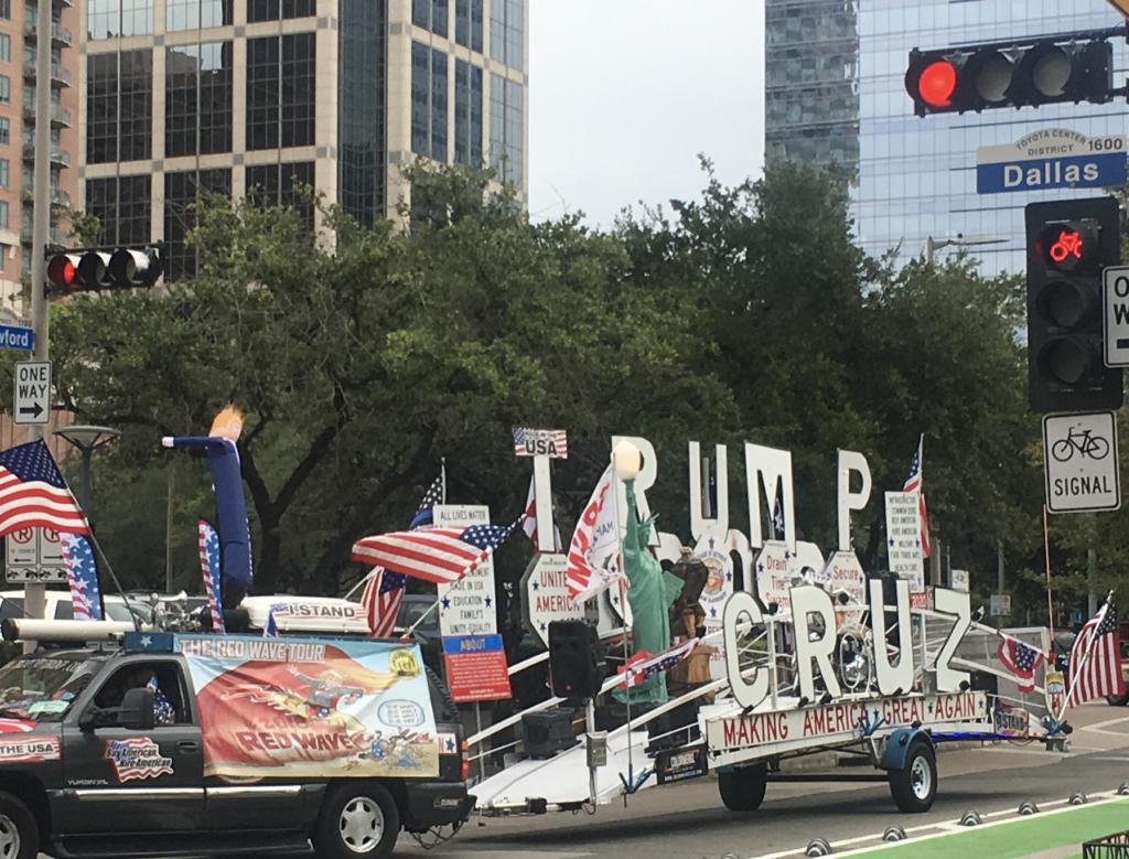 A Trump and Cruz float sailed on over to Toyota Center. 