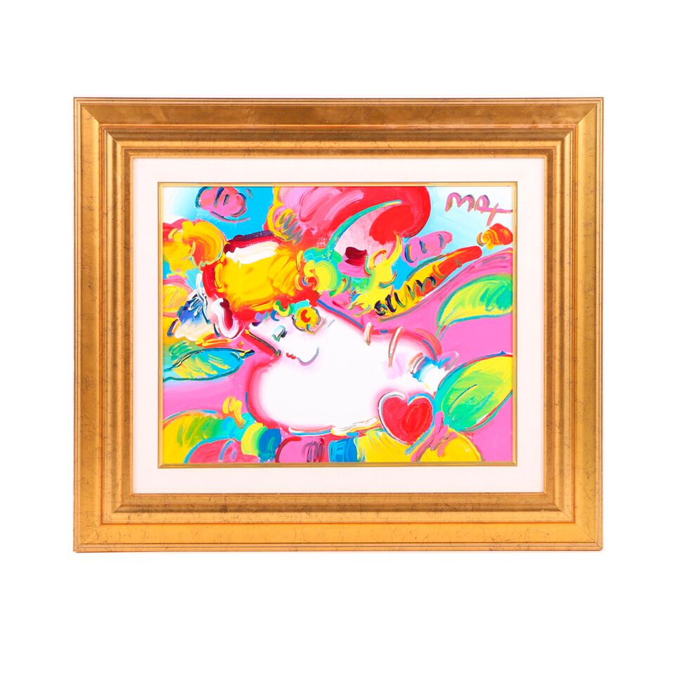 This circa 2001 acrylic painting, Flower Blossom Lady Detail, was done by German-American artist Peter Max. 