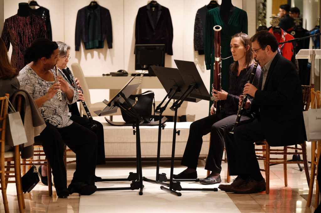 Houston Symphony musicians Judy Dines, Anne Leek, Rian Craypo, Sasha Potiomkin perform at Neiman Marcus for the symphony league.