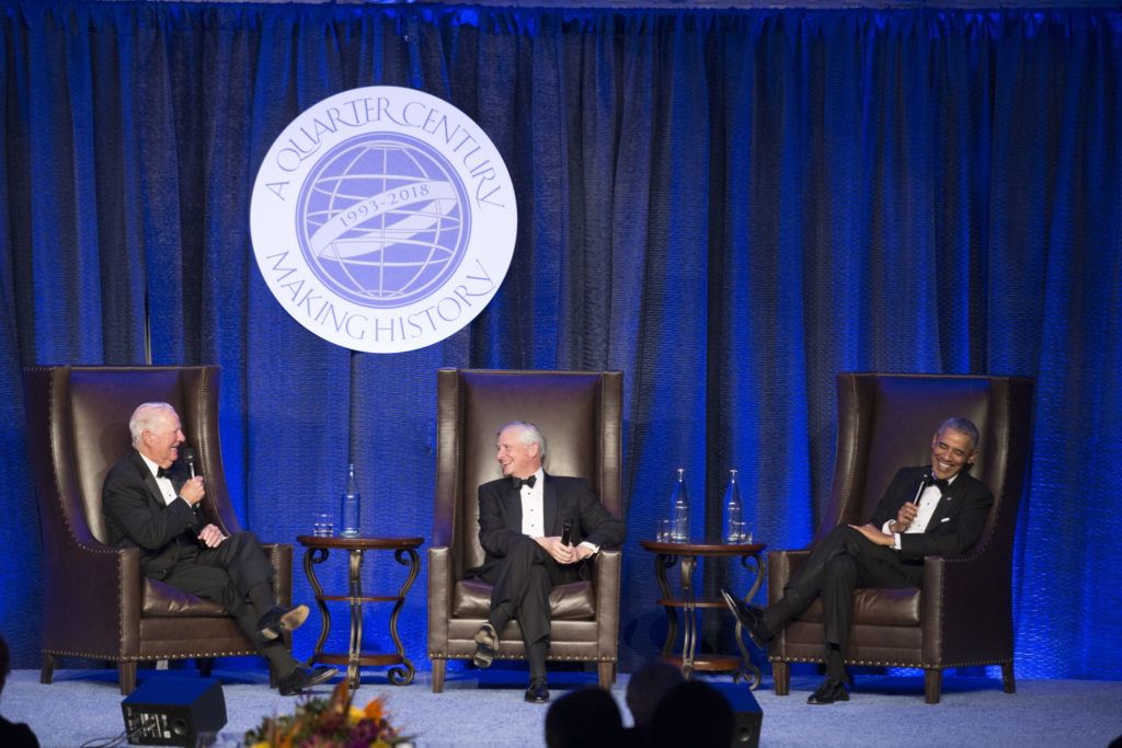 James A. Baker III, Jon Meacham, former President Barack Obama