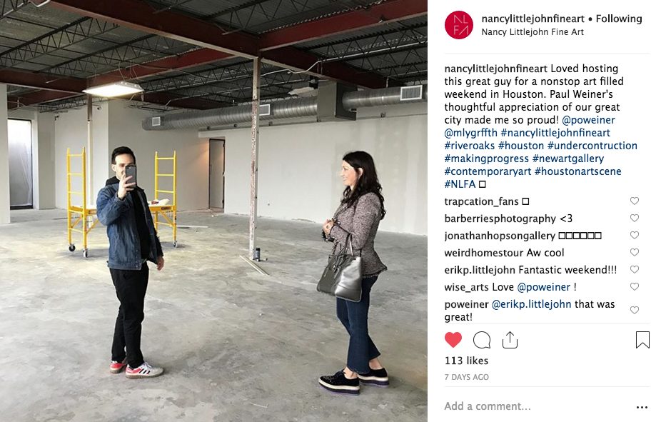 Nancy Littlejohn Fine Art under construction. The gallery reopens after a decade-plus hiatus, roaring into River Oaks, Saturday, January 19. It neighbors design destination Found, at 3465 B West Alabama. (Photo via Instagram @nancylittlejohnfineart)