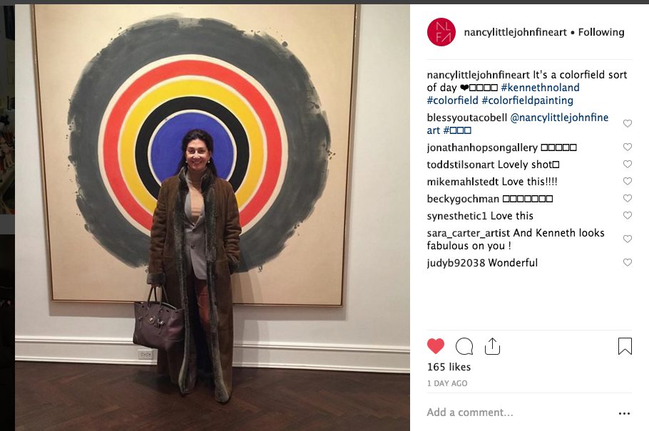 Nancy Littlejohn checks out Kenneth Noland at Mnuchin Gallery, New York. Littlejohn's landing Bill Arning for a key curatorial role at her eponymous gallery is a coup. (Via Instagram)