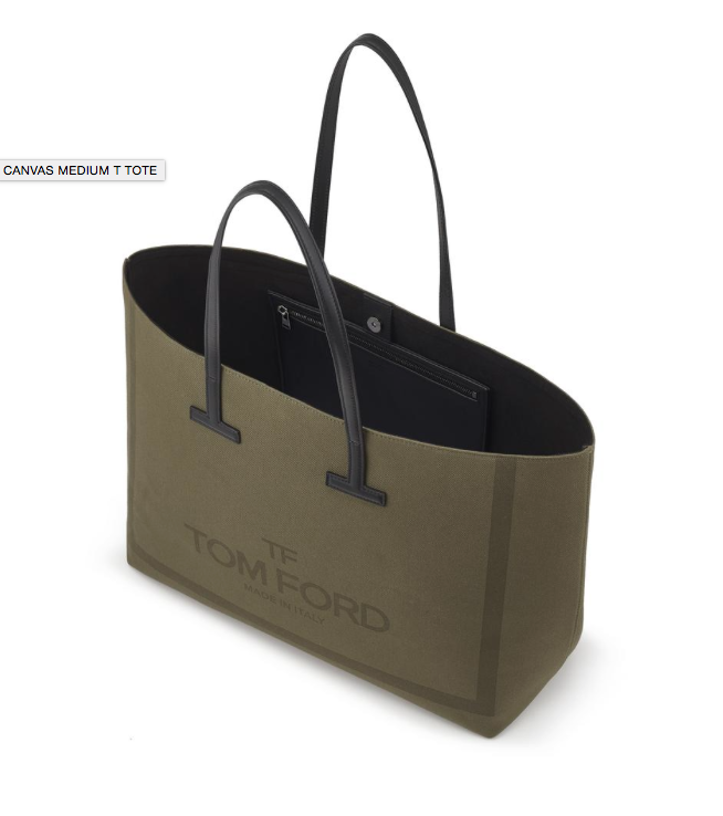 Tom Ford canvas medium T tote, $1,090, available at Tom Ford boutiques
