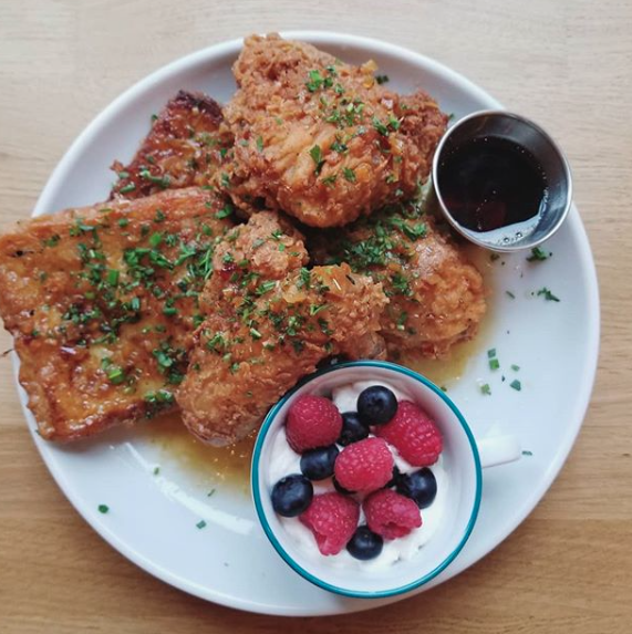 Fried chicken and French toast is breakfast done right at Coterie. 