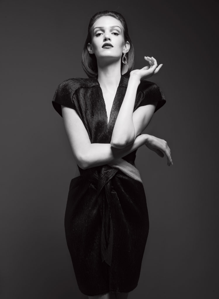 Louis Vuitton dress and Infinivy single plate gold earring at the Louis Vuitton boutique. 