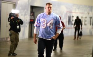 J.J. Watt went with the baby blue vintage Earl Campbell Oilers jersey.