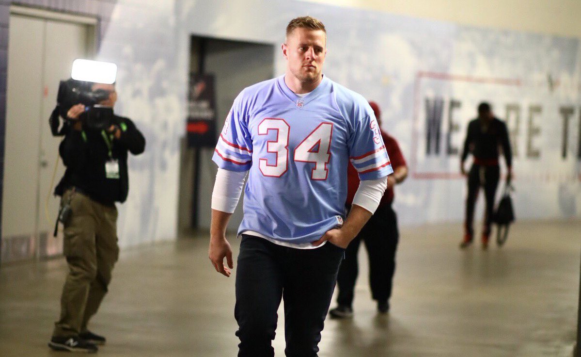 JJ Watt on why he rocked the Luv Ya Blue Houston Oilers Earl Campbell jersey  at Sunday's game. Recap:, By KPRC2 / Click2Houston