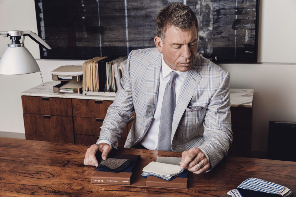 In his high profile role as the voice of Fox football, Troy Aikman can't be caught in a bad suit. Q Clothier makes sure he isn't.