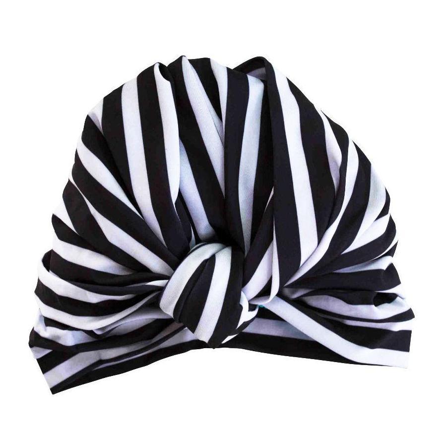 Monochrome Stripe Dahlia Shower Cap