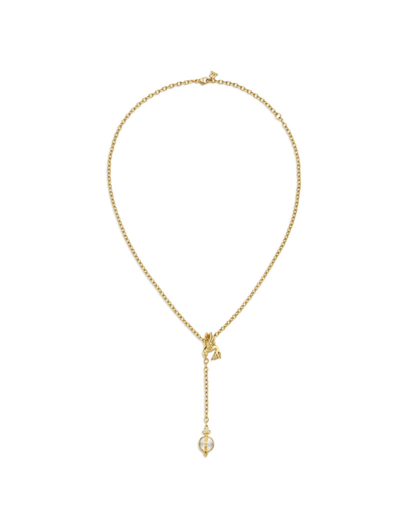 18K Bird Necklace with Crystal Y-Drop