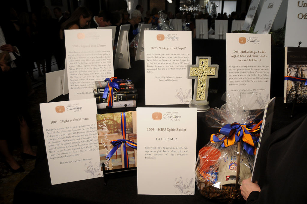 Auction items at the HBU Spirit of Excellence Gala at The Post Oak Hotel Thursday Nov. 1,2018. (Dave Rossman photo)