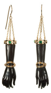Wilfredo Rosado Hand to Hand earrings with 18K gold, diamonds and colored stones at Neiman Marcus, wilfredorosado.com