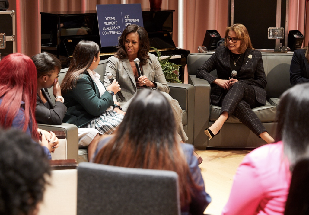 Michelle Obama discussed positivity and leadership with the young female students at the conference. 
