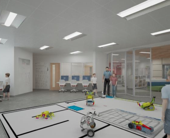 The graphics and robotics lab will come to the middle school. 