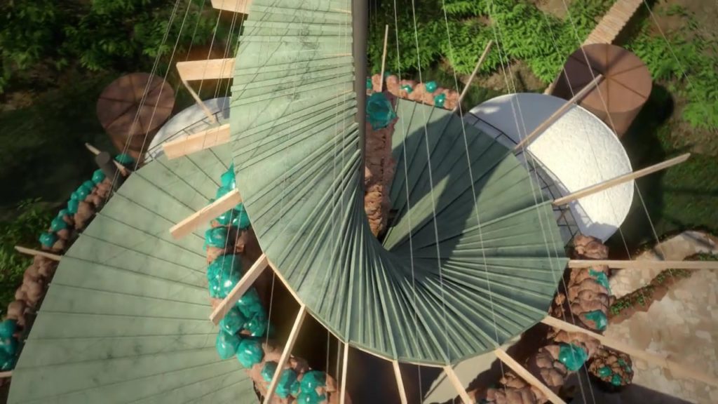Bavinger House, Norman, Oklahoma, boasted a unique spiral staircase from which the individual living and sleeping pods were suspended.