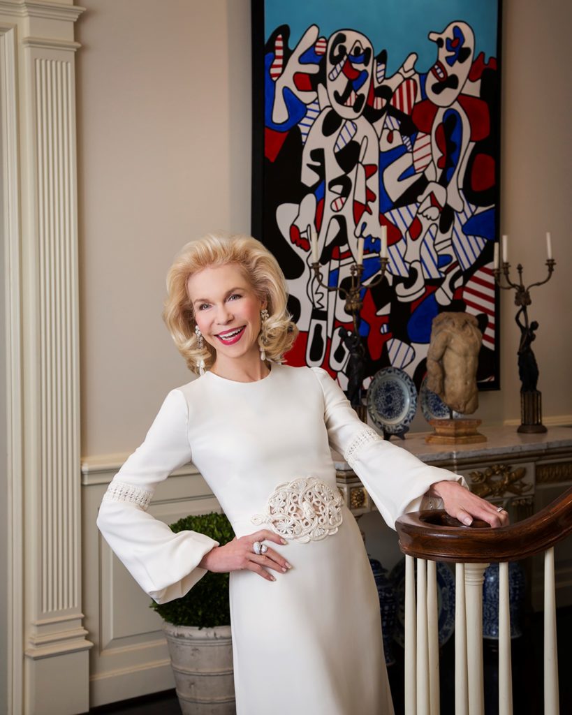 Lynn Wyatt in her home where entertaining is done on an elegant and intimate scale. (Photo by Gittings)