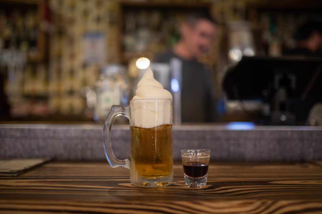 Domo Alley-Gato is a bar first. Here is its Cold Caps Kirin Ichiban Lager with Frozen Foam Cap.