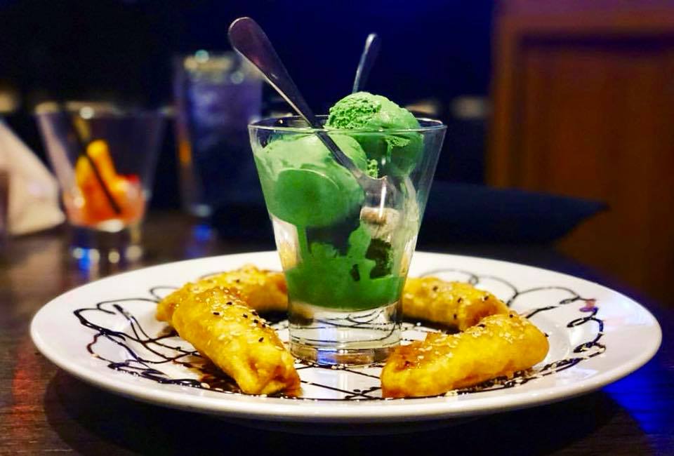 I like ending my evening at Howard Wangs green green tea ice cream with banana tempura.