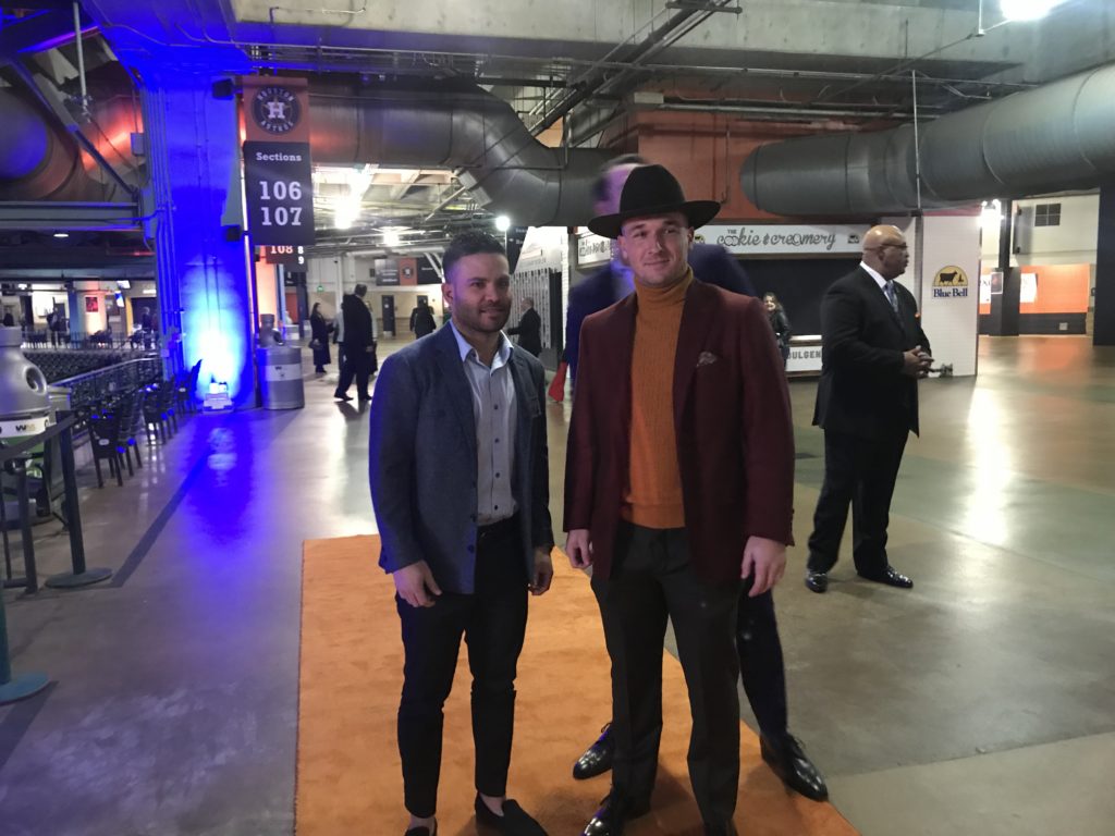 Jose Altuve and Alex Bregman (with his hat) take a moment at the Diamond Dreams Gala. (Photo by Chris Baldwin.)
