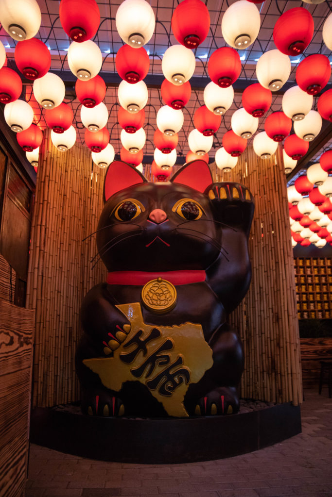 Domo Alley-Gato's Lucky Cat Shrine helps set the atmosphere.