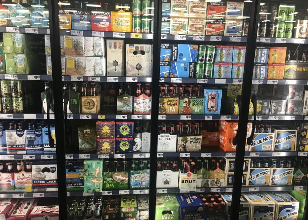 The supermarket offers over 300 types of beers. 