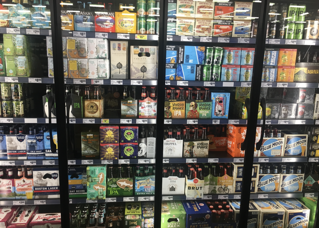 The supermarket offers over 300 types of beers. 