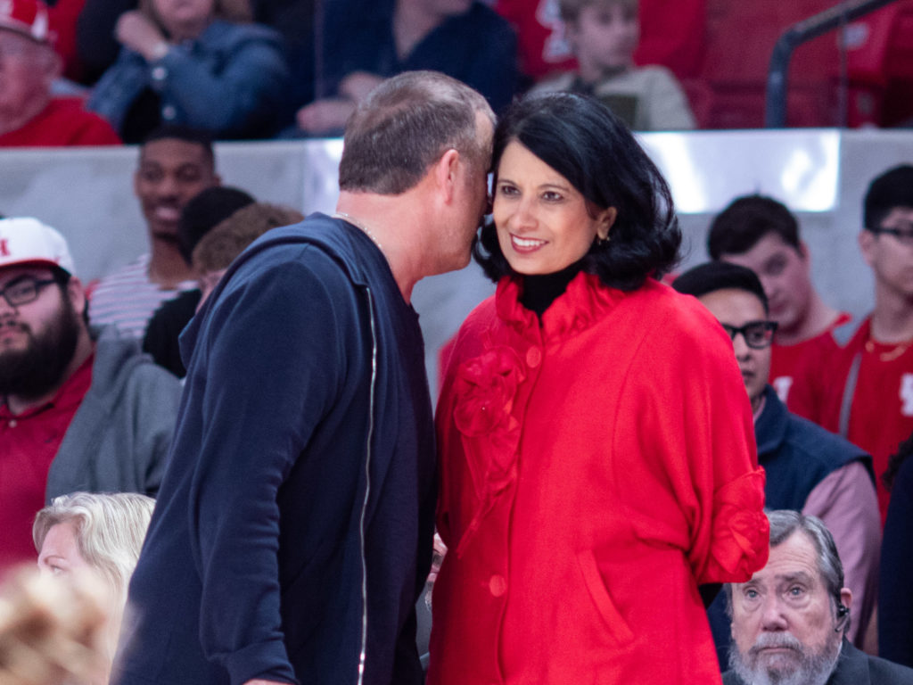 Tilman Fertitta and UH president Renu Khator have a lot to talk about in the University of Houston athletic director search. (Photo by F. Carter Smith.)