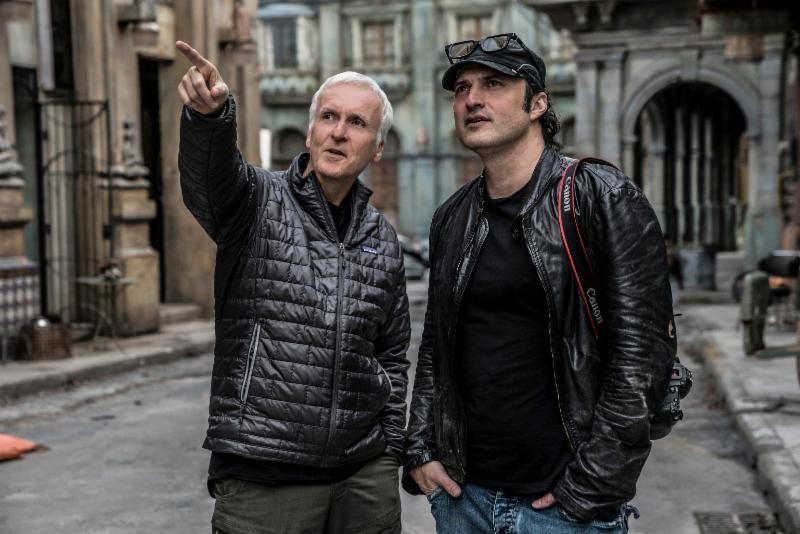 Director Robert Rodriguez and Producer James Cameron on the set of Alita: Battle Angel. Courtesy of IMDB