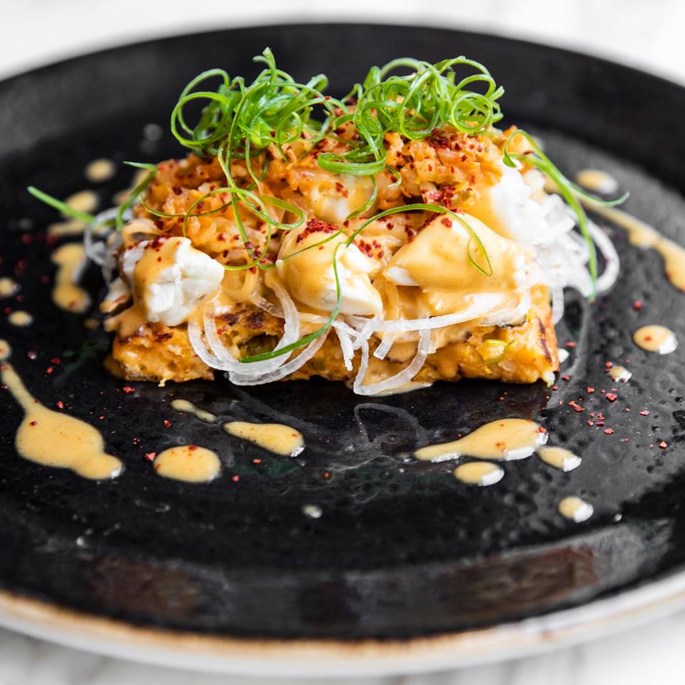 The Korean butter poached crab on a kimchi pancake is the No. 1 seller. 