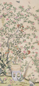 Lady Rose Chomondeley designed the rose color way for the wallpaper in her bathroom, based on the one in the Cabinet Room. (Photo by Tori Hancock)