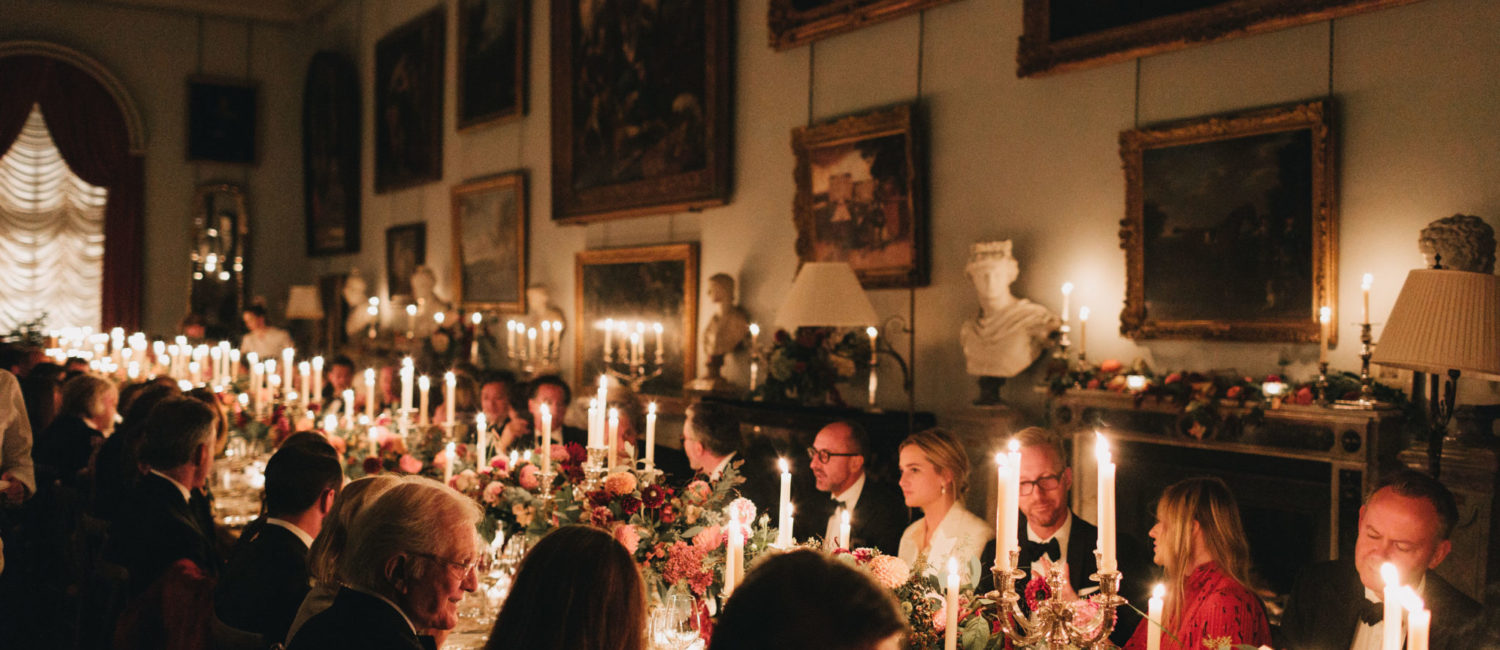 The glamorous dinner at England's Houghton Hall was attended by Dallas interior designer Joseph Minton, pictured center front. The dinner was co-hosted by Claud Cecil Gurney, founder of de Gournay. (Photo by Tori Hancock)