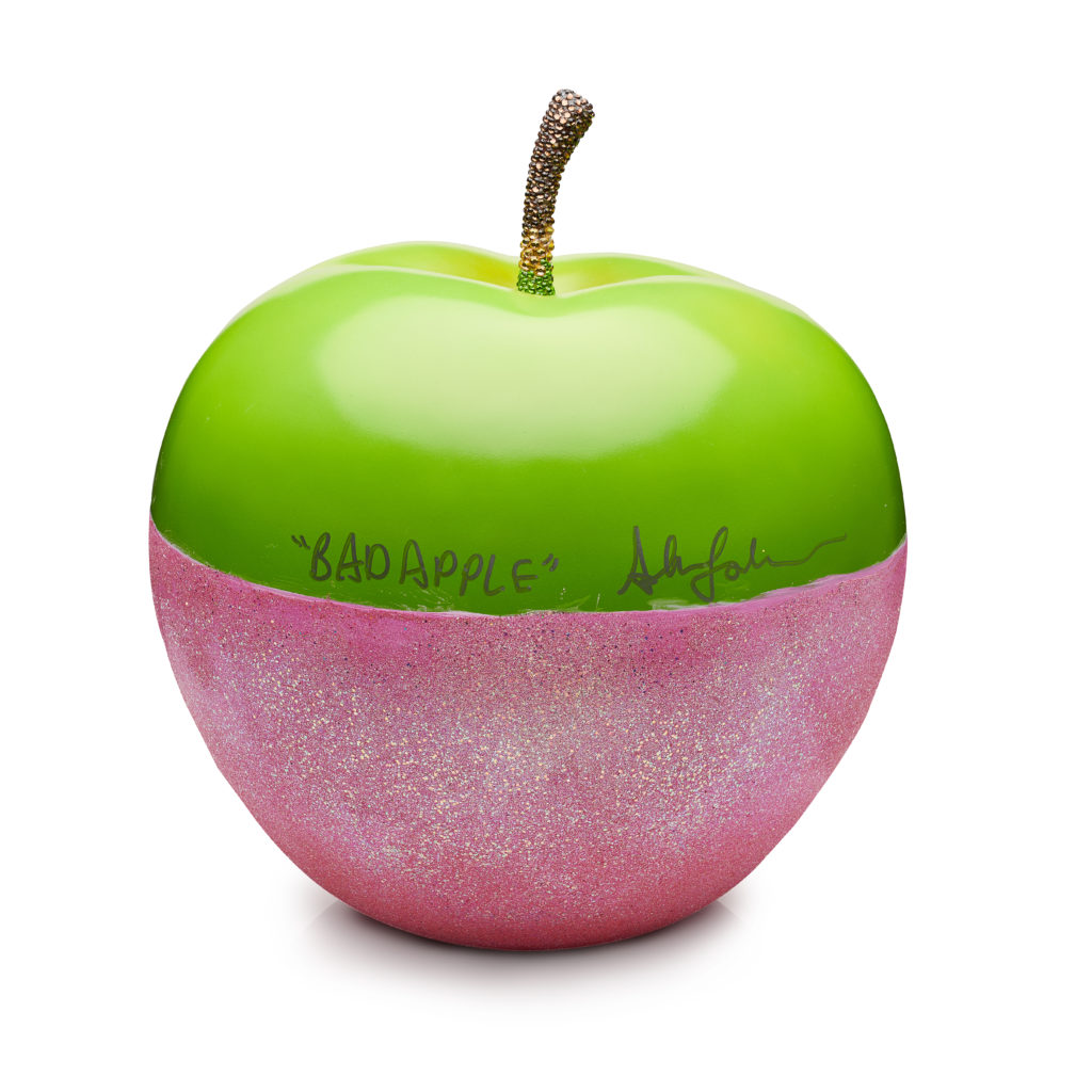 Pop artist Ashley Longshore designed a glittery candy apple inscribed, of course, "Bad Apple."