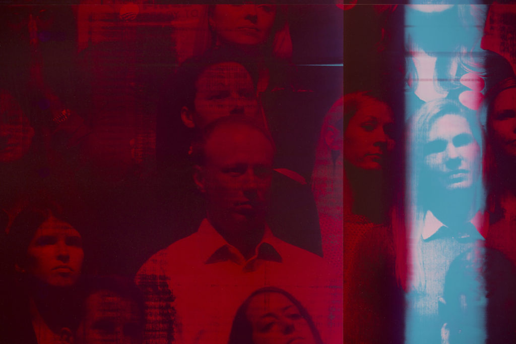 Emmanuel Van der Auwera, Memento (Farewell, Red) - DETAIL, 2019, 
Newspaper, .3mm aluminum offset plates mounted on aluminum frame
