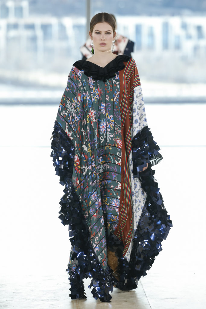 Tory Burch Black Mountain floral print-blocked silk caftan with paillette detail (Photo by Tory Burch)