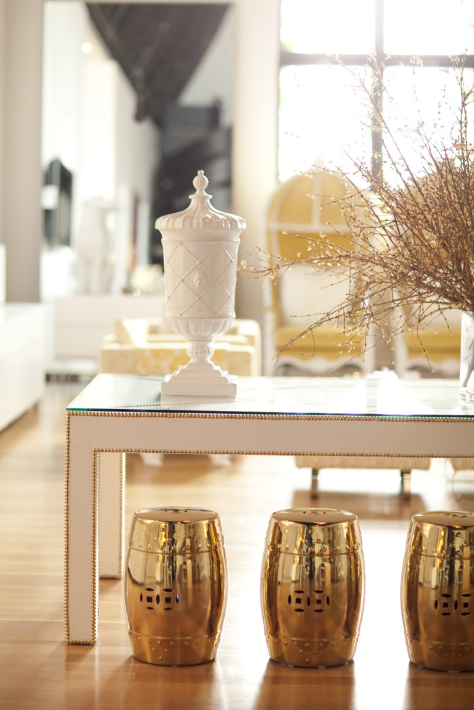 The dining table are pieces, titled "Pokal, 2015" by Raphala Vogel, were taken from historic exterior architecture. (Photo by Julie Soefer)