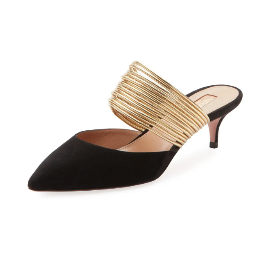 Aquazzura, new rendez vous strappy kitten-heel mules, $750, available at Neiman Marcus NorthPark Center Dallas and Neimanmarcus.com