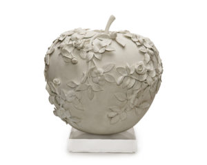 Segreto Finishes plastered their apple and added a bas-relief sculpture of flowers, complete with a lucite base.