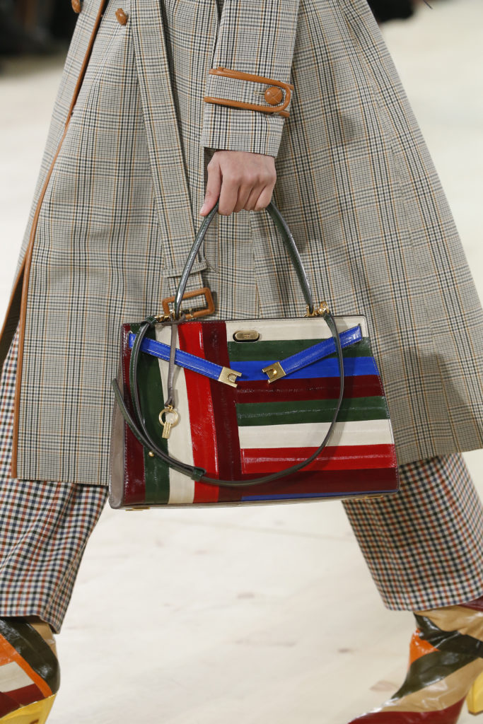 Tory Burch color-blocked handbag with metal detail is influenced by the designer's interest in Black Mountain College. (Photo by Tory Burch)