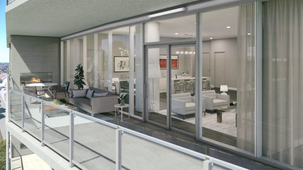 Balconies at Windrose Tower have fireplaces. 