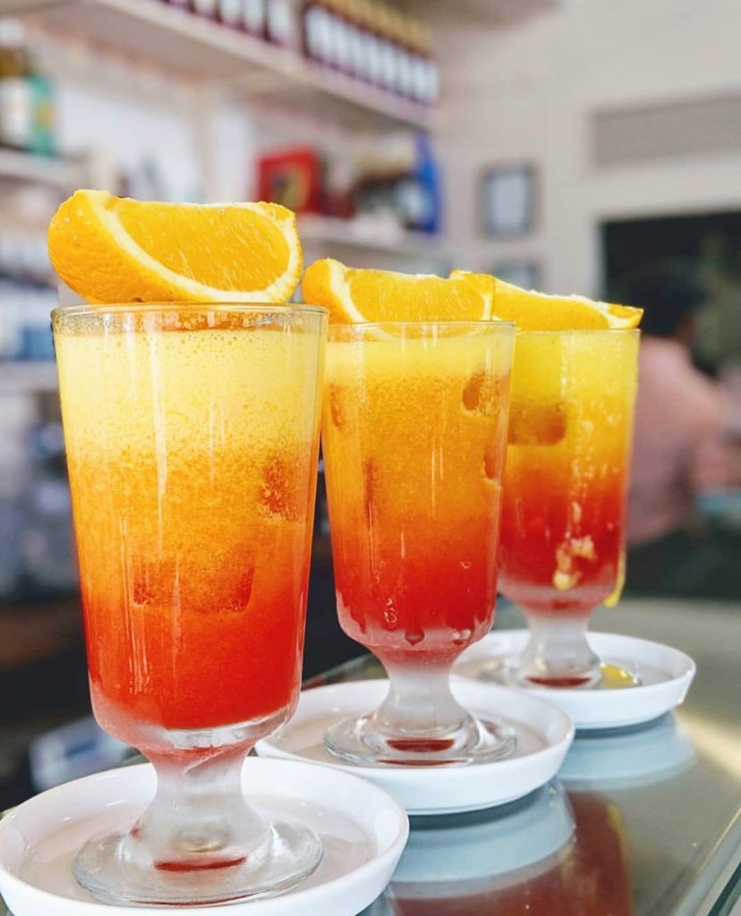 The Garibaldi is a stunner — orange juice with frozen Campari. 